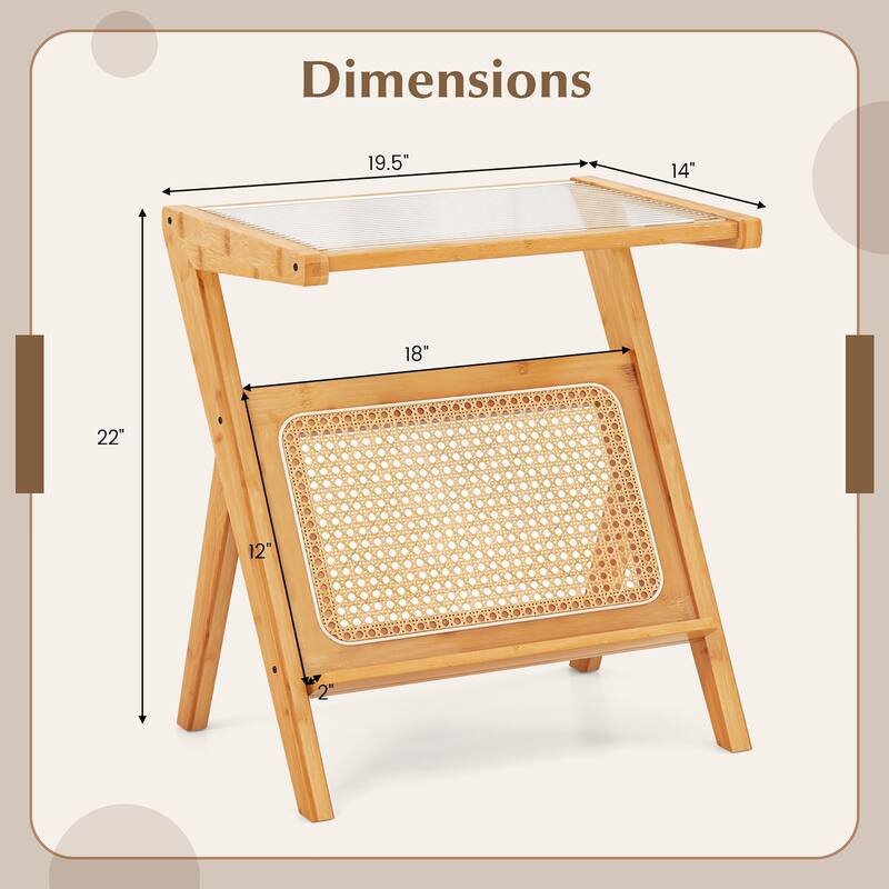 Gymax 2 Pieces Boho End Table with Magazine Rack Versatile Bamboo