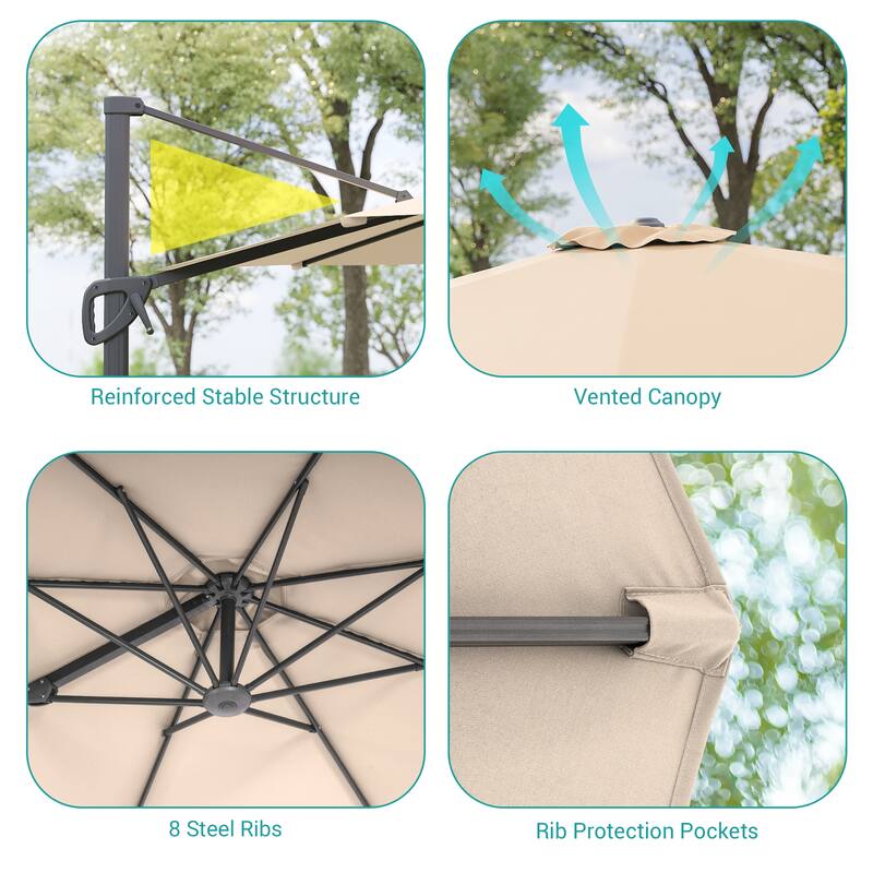 BONOSUKI Outdoor 10Ft Cantilever Offset Patio Umbrella, Hanging Market Umbrella