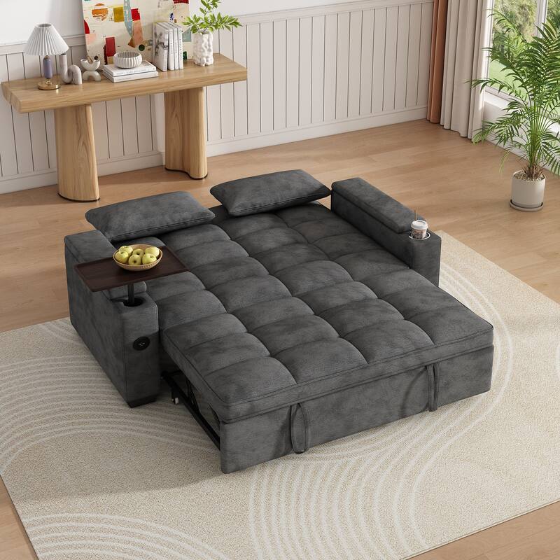 Rossetta Modern Style Chenille Fabric Folding Convertible Pullout Sofa Bed with 3 in 1 Functional Armrest