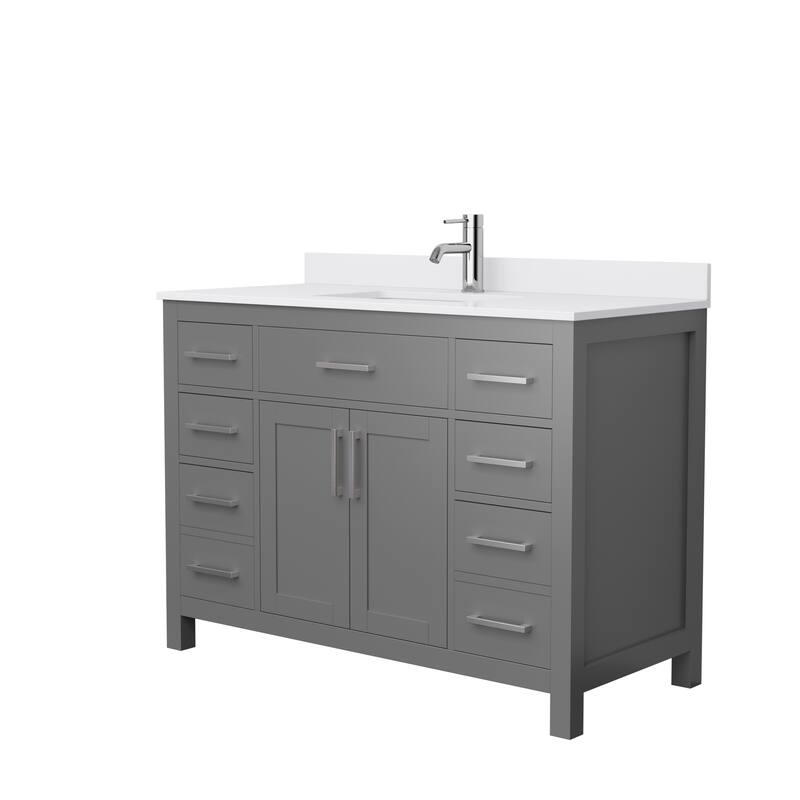 Beckett 48 Inch Single Vanity, Cultured Marble Top - Dark Gray, Nickel Trim, White Cultured Marble Top