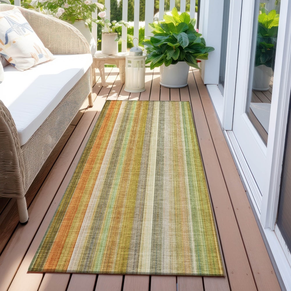 Machine Washable Indoor/ Outdoor Striped Chantille Rug