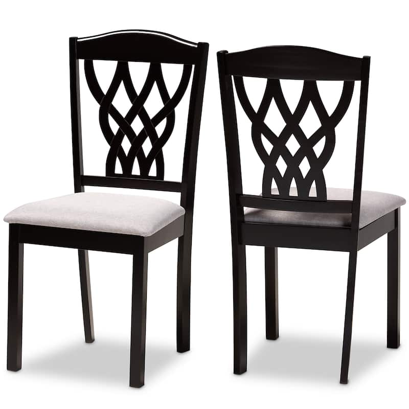 Modern Dining Chair Set - 2 Piece Grey Fabric Upholstered Wood Chairs - Contemporary Style