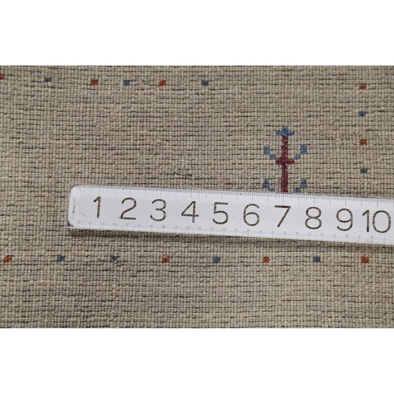 Beige Tribal Gabbeh Oriental Rug Hand-Knotted Wool Carpet - 5'4"x 7'10"