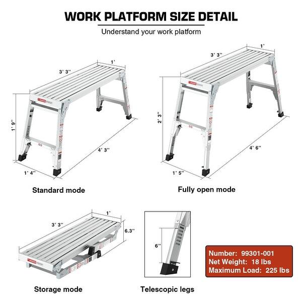 Aluminum Work Platform Ladder Folding Work Bench with Telescopic Feet ...