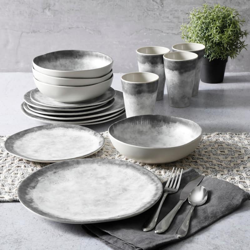 Gibson Home Granite Round Melamine Dinnerware Set, Service for Four (16pcs), Marble