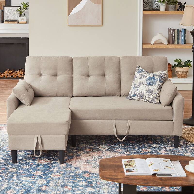 76.18" Upholstered Sleeper Pull Out Sofa Couch with Storage Chaise