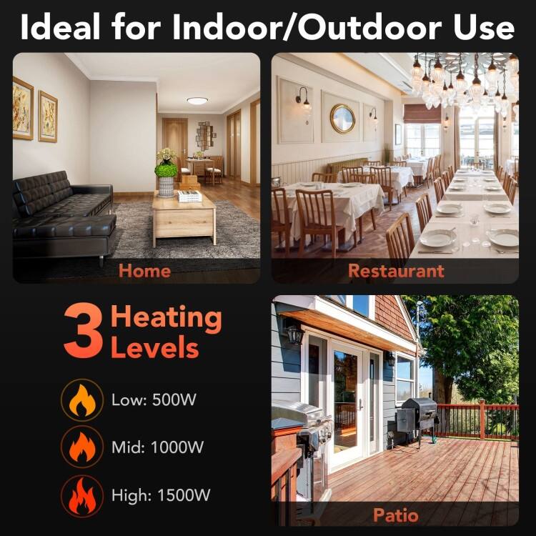 1500W Wall-Mounted Electric Heater Patio Infrared Heater with Remote Control - 26'' x 4'' x 8'' (L x W x H)