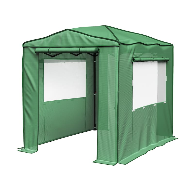 Pop Up Greenhouse - 8ft x 6ft Portable Walk In Green House with Roll-Up Zippered Doors and Mesh Windows by Home-Complete (Green)