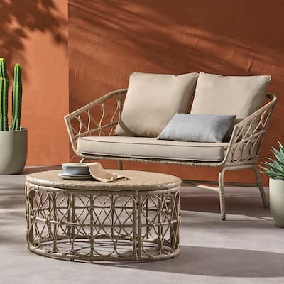 Bruce Outdoor Outdoor Wicker Loveseat and Coffee Table Set by Christopher Knight Home