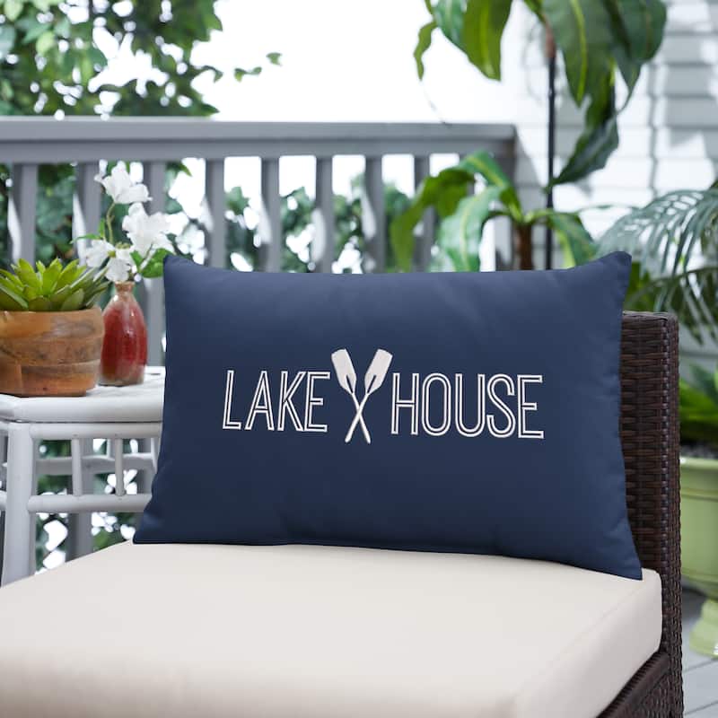 Sunbrella Canvas Navy Embroidered Indoor/Outdoor 13x20 Knife Edge Pillow (Single) - 13" x 20" - Lake House Navy