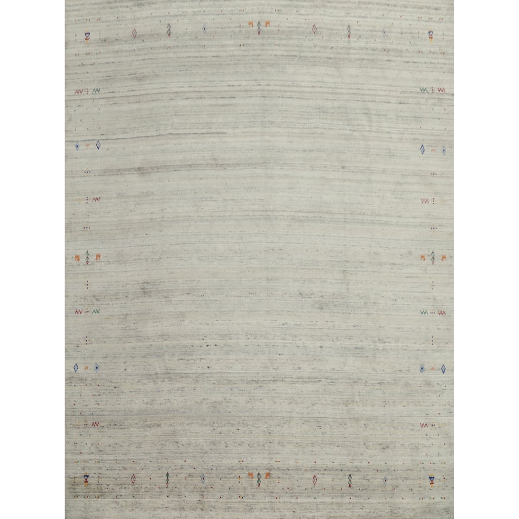 Hand Knotted Oriental Viscose Silk Carpet Tribal Animal Pictorial Beige & Ivories Gabbeh Area Rug - 9' 11'' X 10' 2''