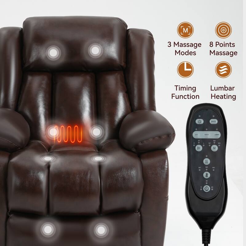 Brown Medium Electric Power Lift Recliner in Genuine Leather with Dual Motors, 8-Point Massage, Lumbar Heat