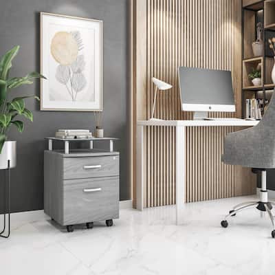 Techni Mobili Rolling File Cabinet with Glass Top