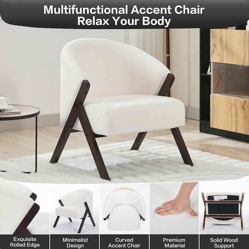 Mid Century Modern Upholstered Linen Fabric Accent Sofa Chair for Living Room