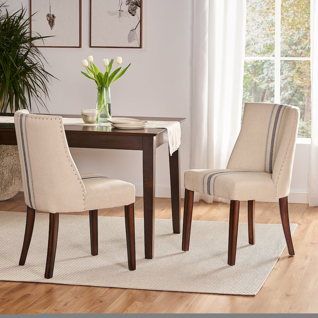 Modern Set of 2 Dining Chairs with Stitched Fabric Backrest, Padded Seat, Solid Wood Legs for Dining Room Living Room and Café