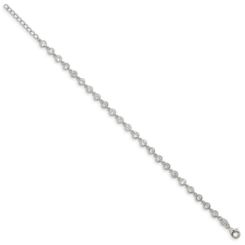 Curata 925 Sterling Silver CZ Cubic Zirconia Simulated Diamond Bracelet With 1 In Ext. 7 Inch