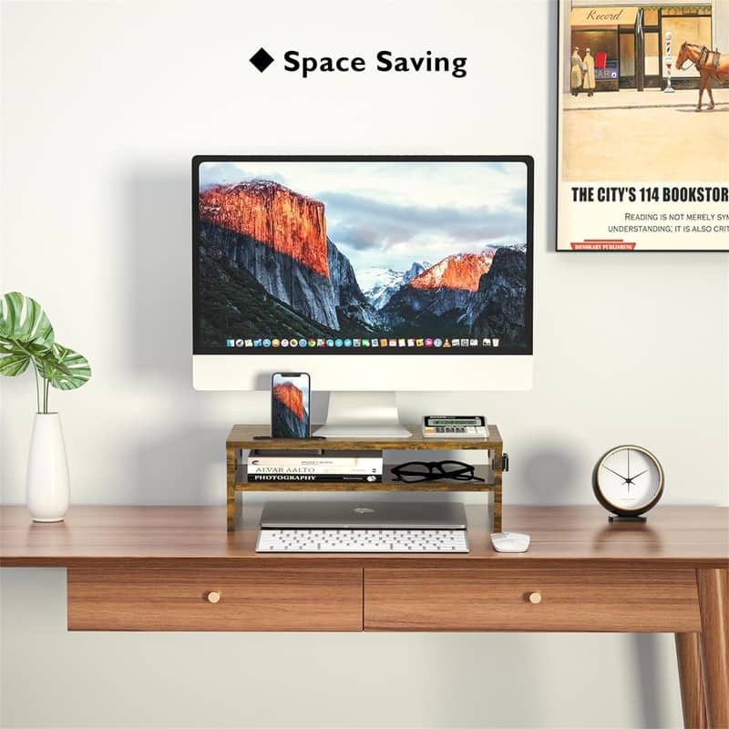 2-Tier White Wood Monitor Stand