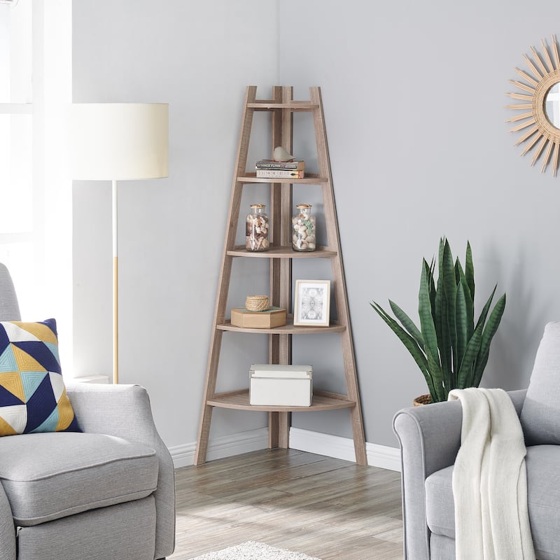 Danya B. 5-Tier Corner Ladder Display Bookshelf - Oak