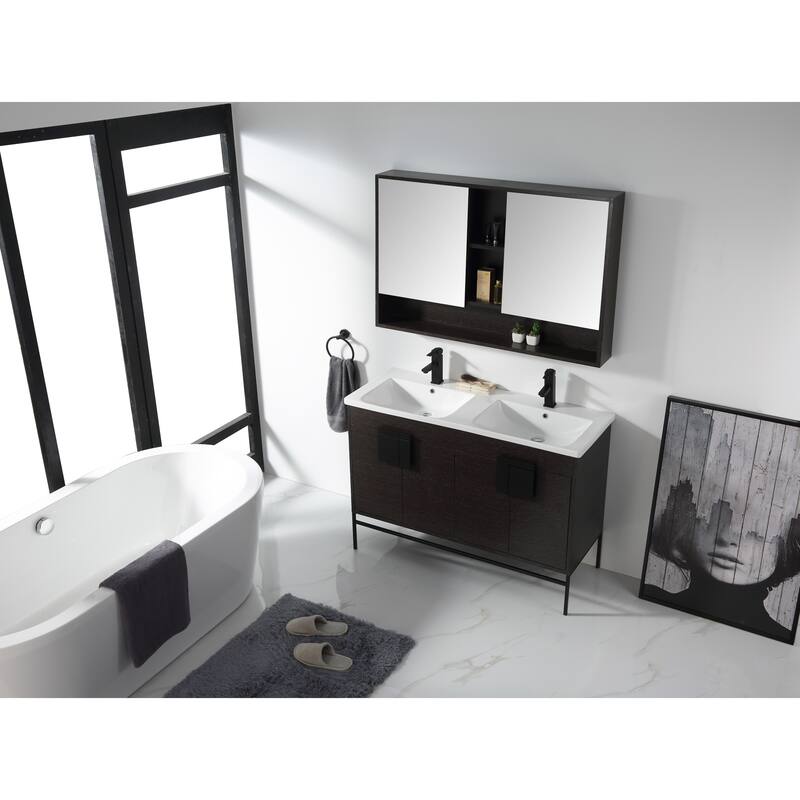 Modern Bathroom Vanity Set, Vitreous China Double Sink Top 48"