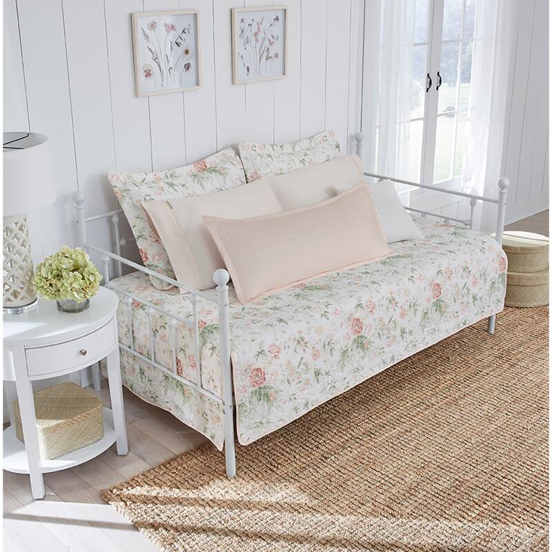 Laura Ashley Breezy Floral Cotton Pink 4 Piece Daybed Cover Set