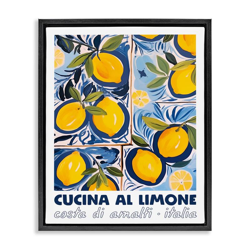 Stupell Bright Mediterranean Lemons Framed Floater Canvas Wall Art Design By Lux + Me Designs - 17 x 21 - Black