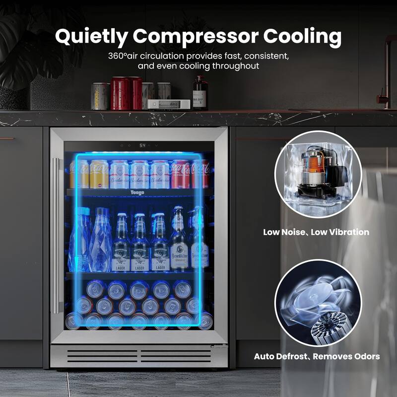 Yeego 23.4 Inch Beverage cooler 140 Can Can Built-in/Freestanding Beverage Refrigerator - 24 inch