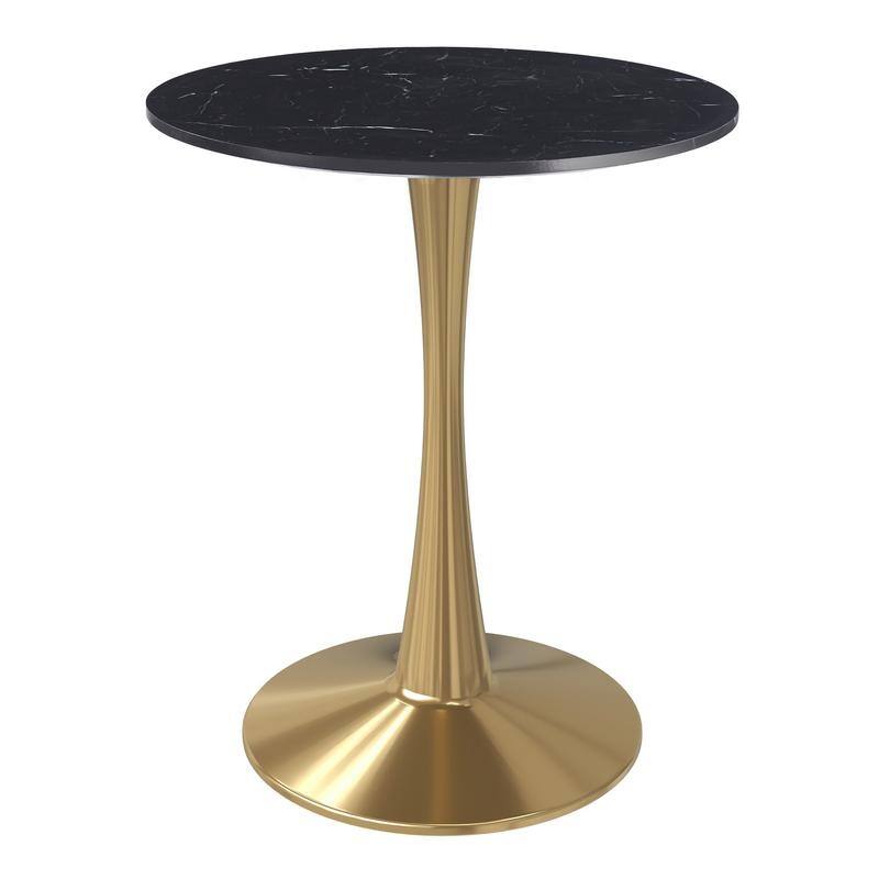 Bristol Minimalist Modern Round Dining Table with Solid Wood Top and Accent Gold Stainless Steel Base for Home or Kitchen