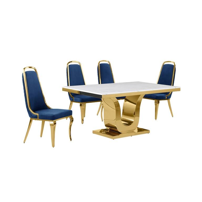 Best Quality Furniture D320-SC314-7 Dining Set with 66" White Marble Top