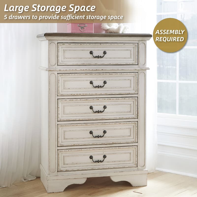 Signature Design by Ashley Nettle Bank Chipped White Chest - Antique White - 5-drawer