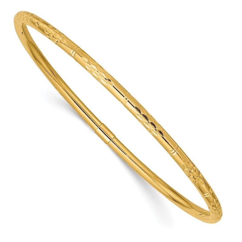 Curata 3mm 14k Yellow Gold Sparkle Cut Slip Cuff Stackable Bangle Bracelet