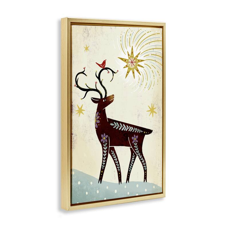 Stupell Rustic Winter Deer Framed Floater Canvas Wall Art Design By Hannah Moren