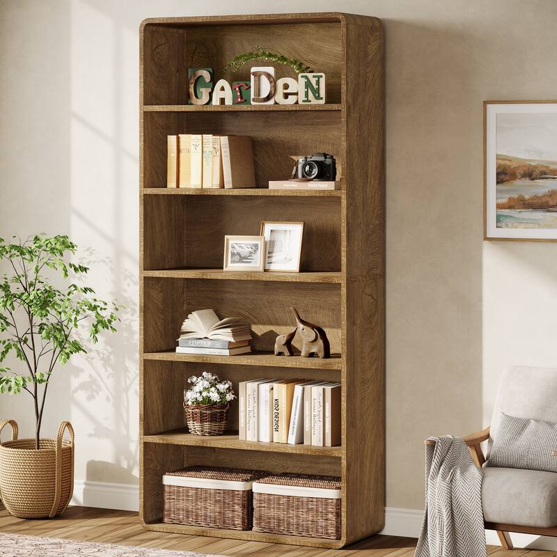 71-Inch Tall Bookcase, 6-Tier Wooden Bookshelf, Freestanding Bookcase - Brown
