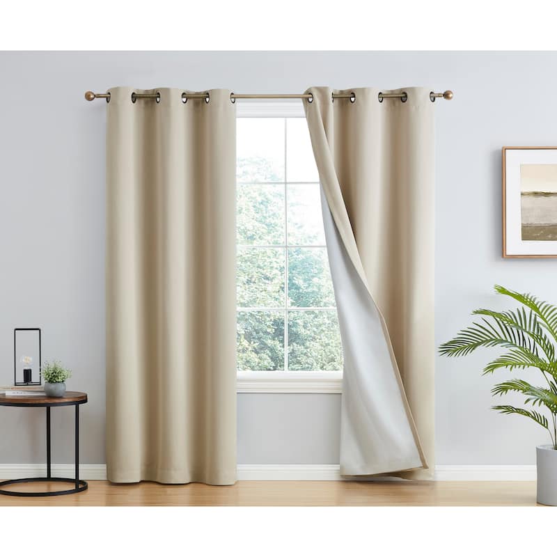 Dakota Complete Blackout Drapery Heavy Thermal Insulated Efficient Window Curtain Grommet Panels, 2 Panels - 42 W x 84 L per panel - Set of 2 - Beige