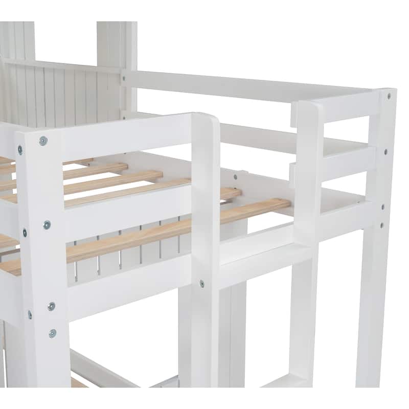 Twin over Full Wooden Bunk Bed, Playhouse Design