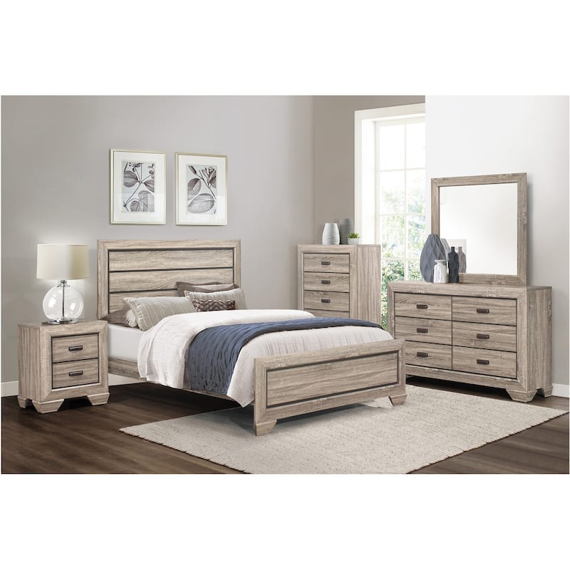 Valli 3 Piece Light Elm Modern Rustic Panel Bedroom Set - Queen