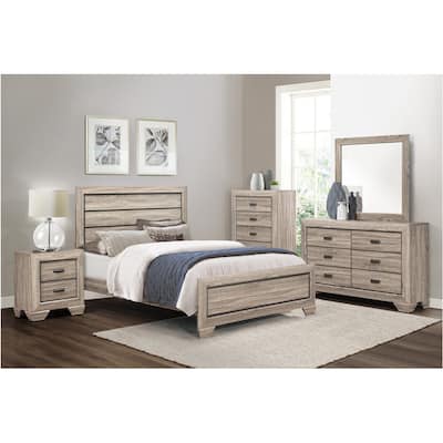 Valli 3 Piece Light Elm Modern Rustic Panel Bedroom Set