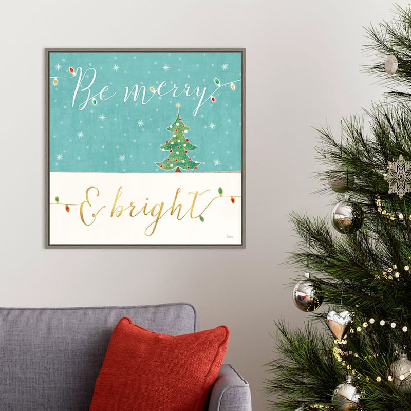 Be Merry and Bright Christmas Tree by Veronique Charron Framed Canvas Wall Art