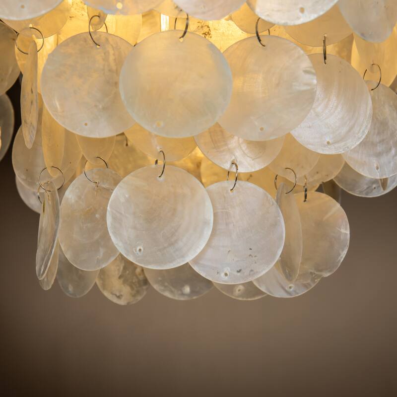 3-Light 13" Indoor Capiz Shell Flush Mount Ceiling Light Coastal Seashell Chandelier