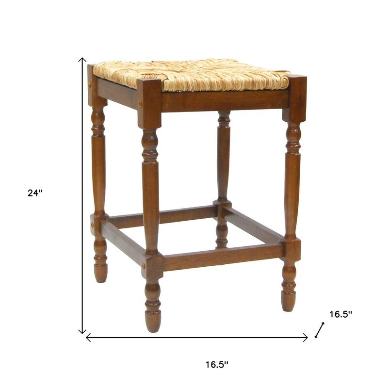 HomeRoots 24" Natural And Brown Solid Wood Backless Counter Height Bar Chair With Footrest - 16.5
