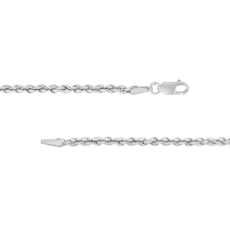 Curata 14k White Gold 2.3mm Hollow Rope Chain Necklace (Lobster)