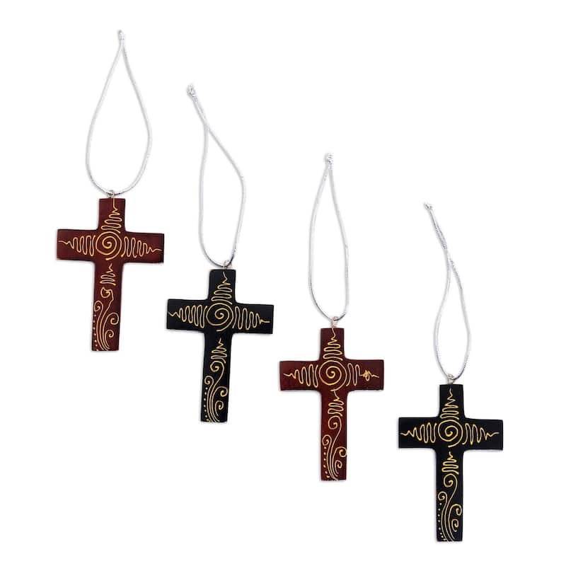 NOVICA Handmade Jubilant Cross Mahogany wood ornaments (Indonesia) - 0.2