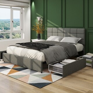 Full Size Velvet Upholstered Platform Bed with Patented 4 Drawers ...