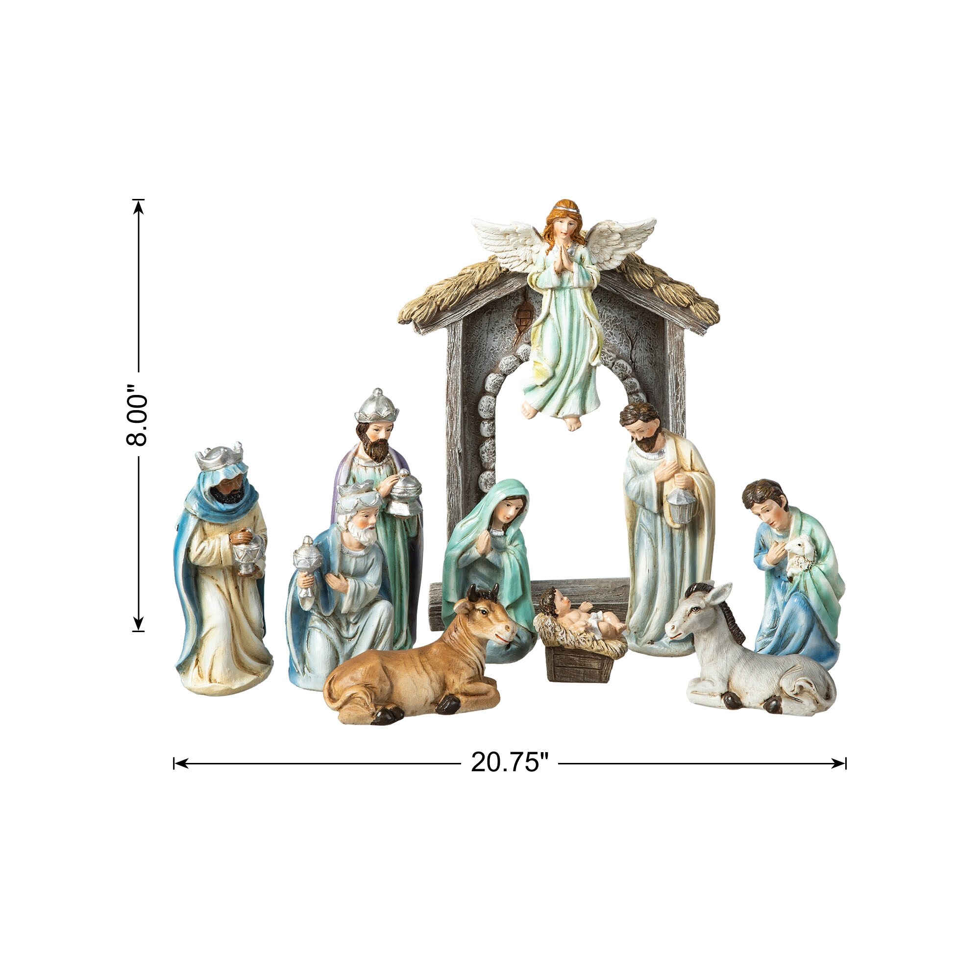 Glitzhome 11 Piece Multi-Colored Resin Nativity Figurine Set