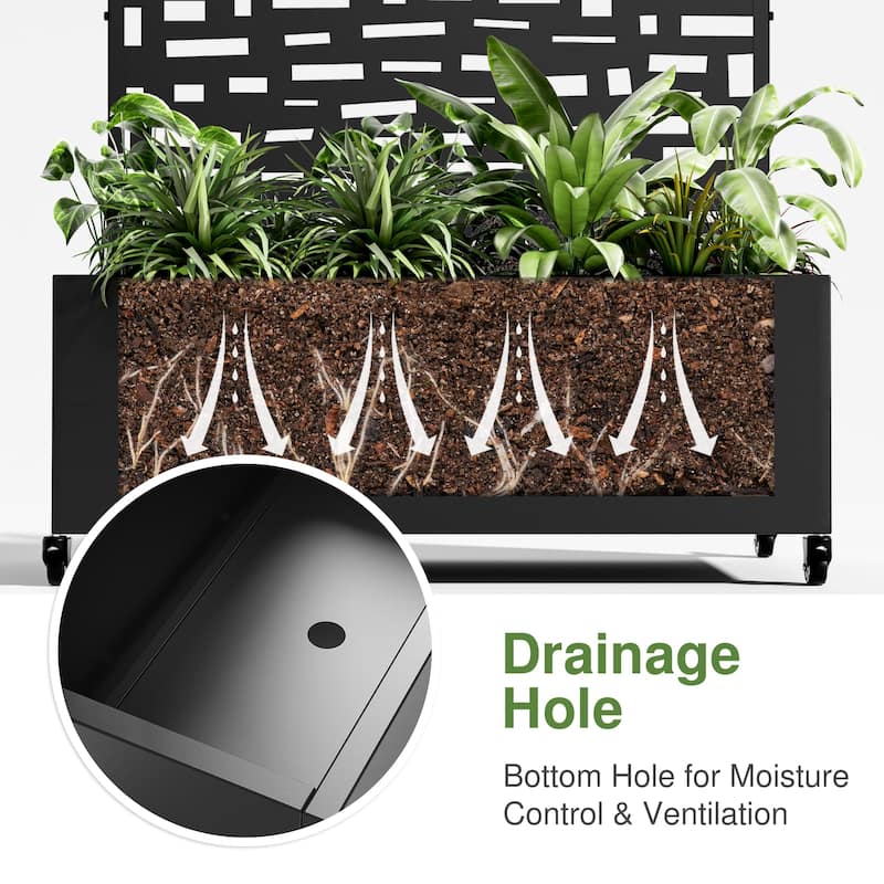 Metal Movable Planter Box with Trellis Privacy Screen Planter Box with Lockable Wheels