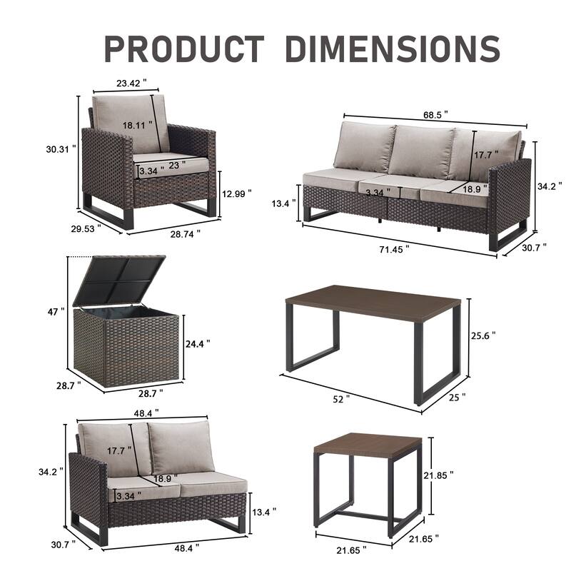Gymojoy 7 Person All-Weather Wicker Outdoor Conversation Set Seating Group With lounge Chairs And Coffee Table