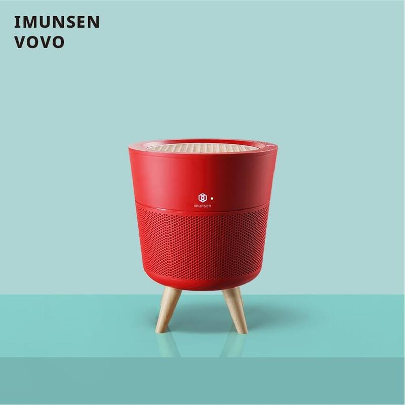 IMUNSEN Office or Bedroom Air Purifier with Cypress Wood Filter and Auto Sleep Mode - Red