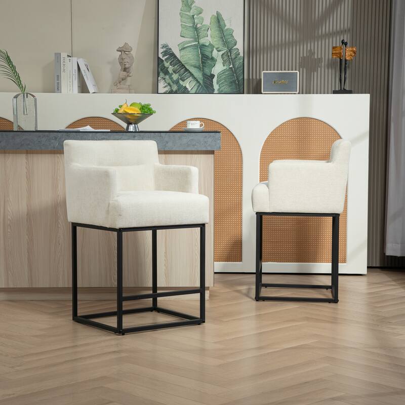 House Hold Counter Height Bar Stools Set of 2,Modern Square PU Bar Stool