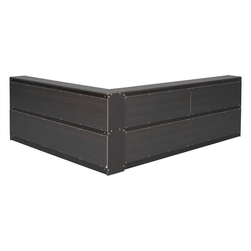 Full Size L-shaped Floor Bed with Bookcases,Sliding Doors,without Slats