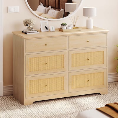 Moasis 6-Drawer Rattan Storage Chest of Drawers Cabinet Dresser