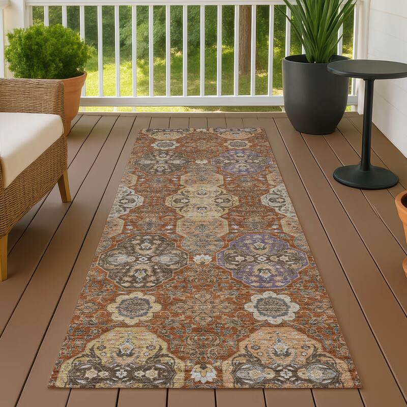 Machine Washable Indoor/ Outdoor Traditional Tracey Chantille Rug - Paprika - 2'3" x 7'6"
